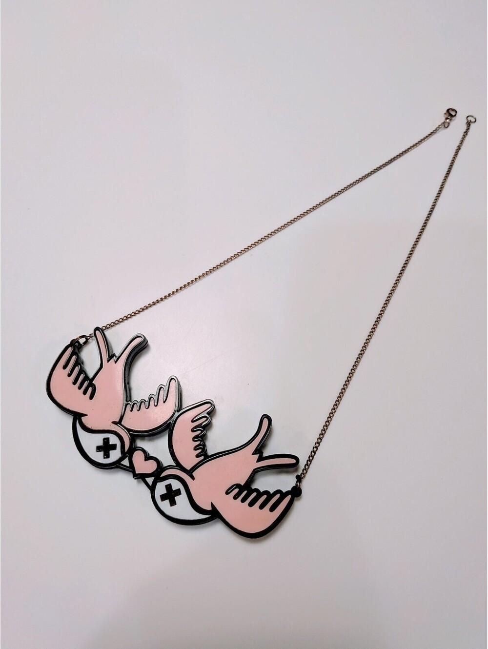 Acrylic Love Birds Sparrows Emo Scene Y2K 2000's Tattoo Hot Necklace Handmade